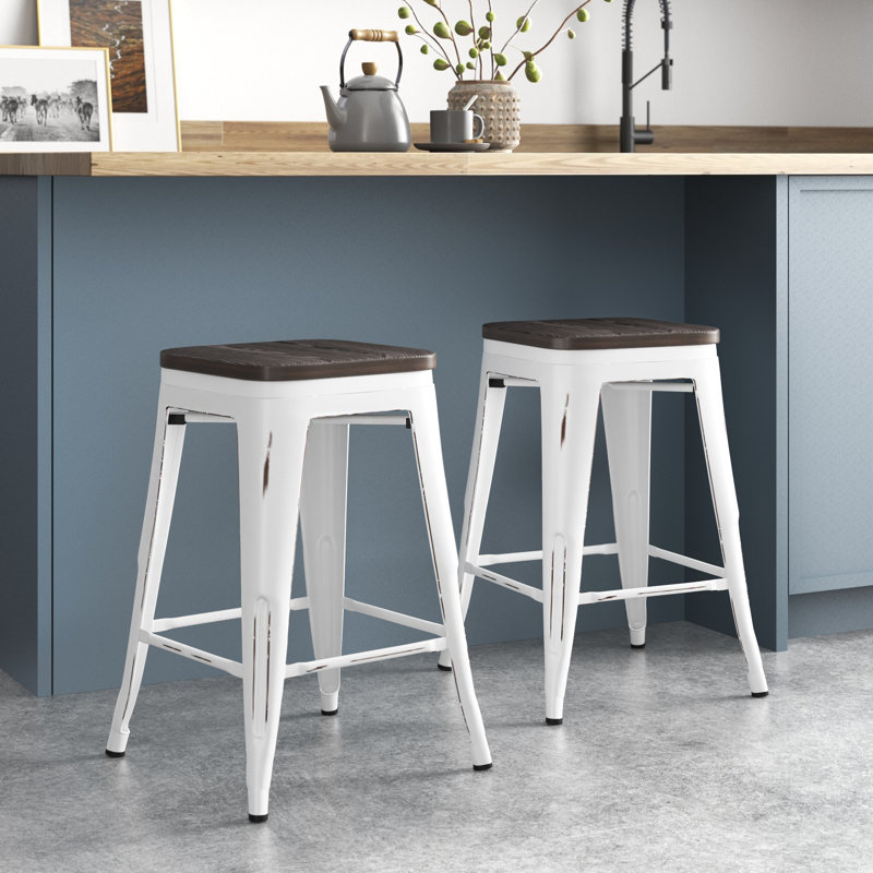 Christie Stackable Bar Stools, Vintage White/Espresso, Counter Stool (24" Seat Height)