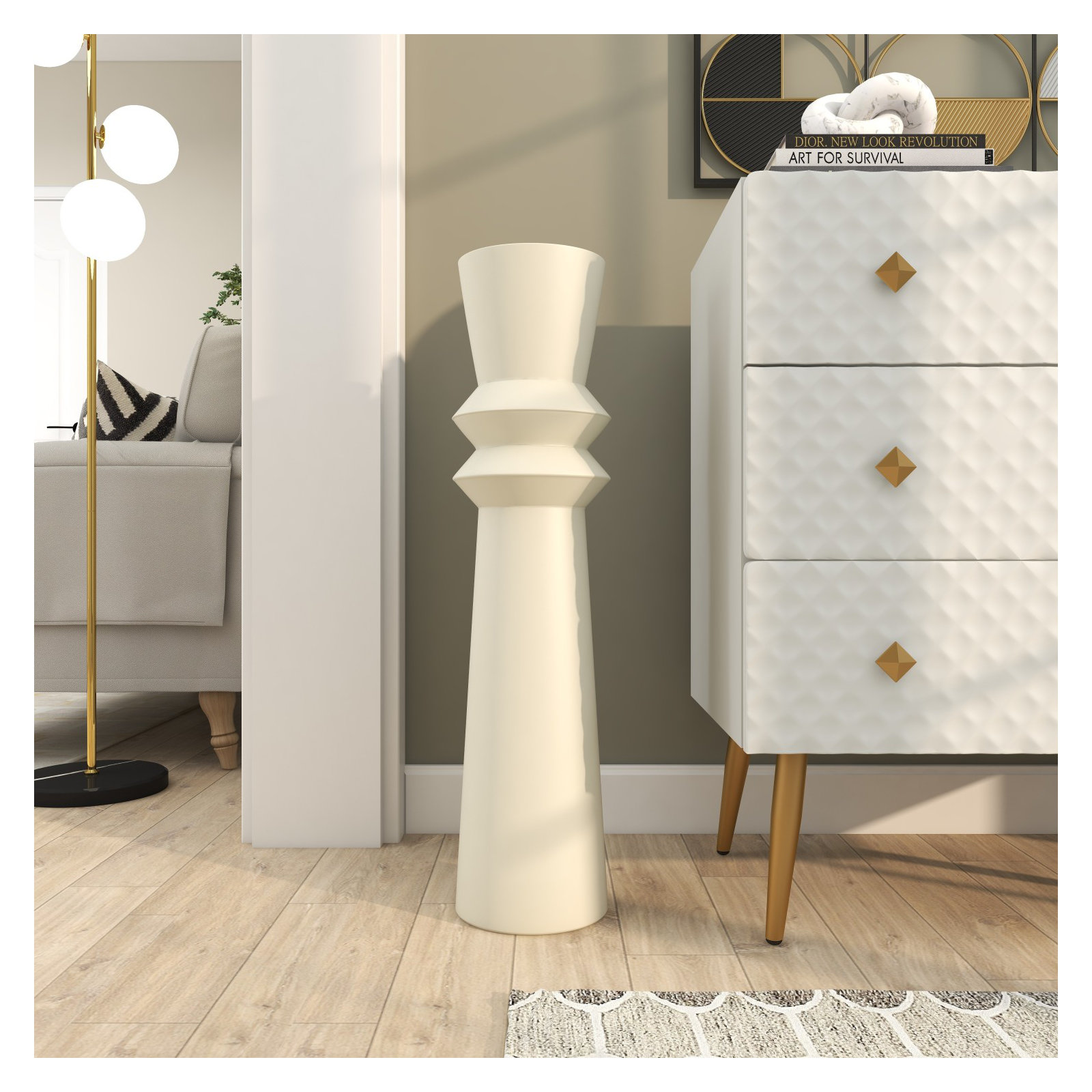 Mable Metal Floor Vase, Cream, 31.75" H x 8.3" W x 7.7" D