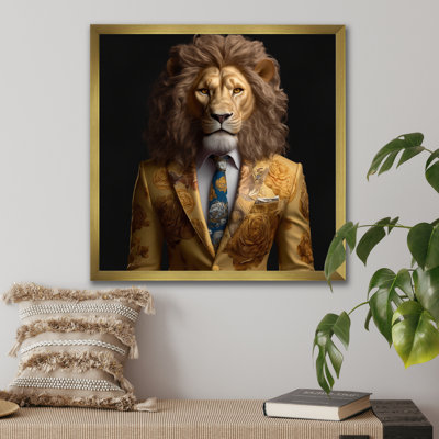 Lion jaune en costume - art mural mode lion