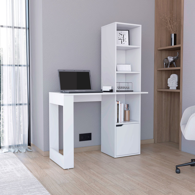 Bureau d'écriture avec bibliothèque et armoire Ripley, Blanc