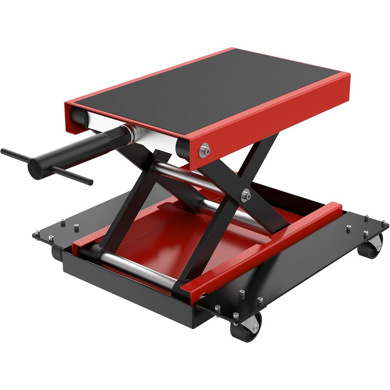 Motorcycle Lift Jack, Height Adjustable 125-375 mm with Wide Deck and Dolly, 500 kg Capacity, Heavy Duty Steel Motorcycle Lift Jack for Garage Repair