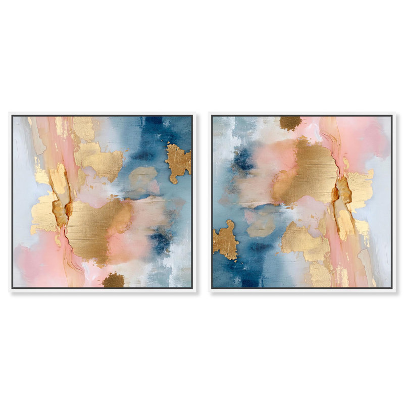Ensemble de mouchetures sur toile, "Coastal Abstracts" par Art Remedy, H 17 po x l 17 po, Cadre blanc