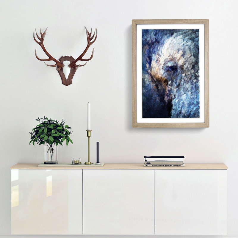 Blue Elephant in Abstract - Picture Frame Painting Print, 36cm H x 27cm W x 2cm D, Oak Framed
