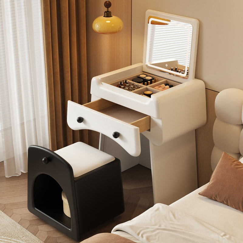 Ensemble de coiffeuse à couvercle rabattable moderne avec miroir lumineux et tabouret