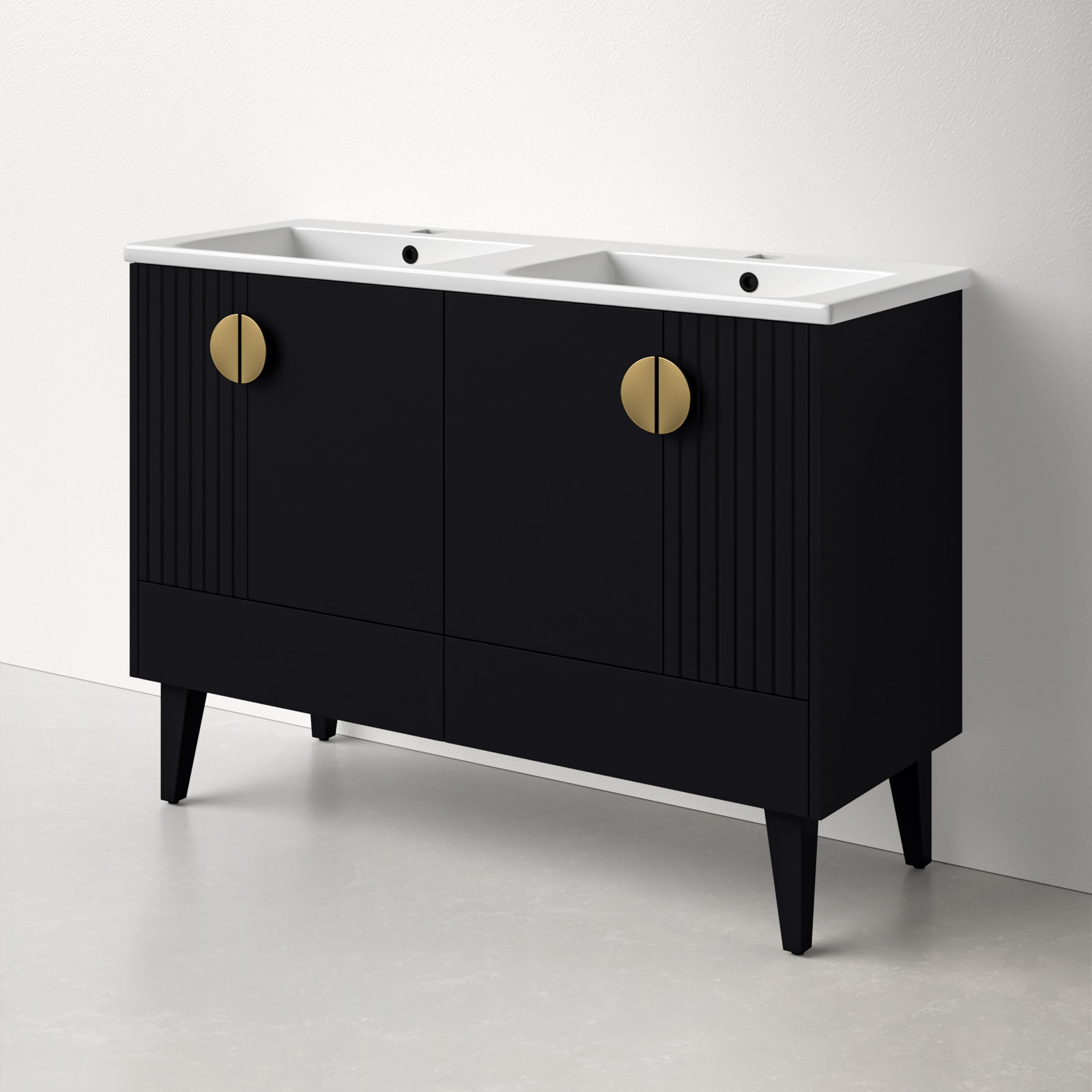 Saimah 47.25'' Double Bathroom Vanity, Satin Brass, Black