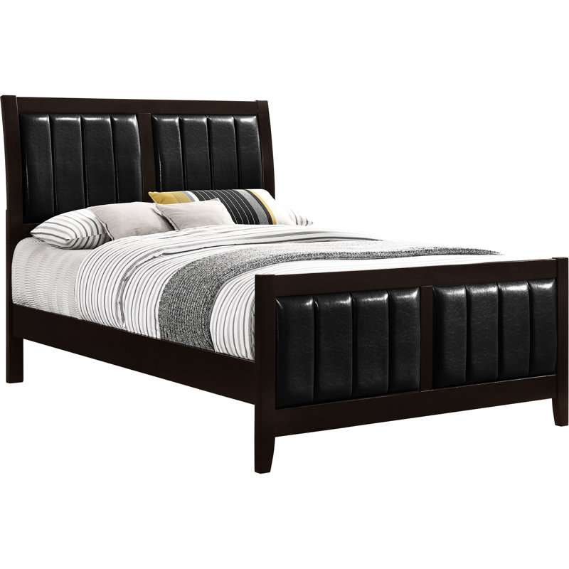 Très grand lit tapissier noir à panneau cappuccino, détails verticaux pour une finition rembourrée raffinée et un design de lit confortable