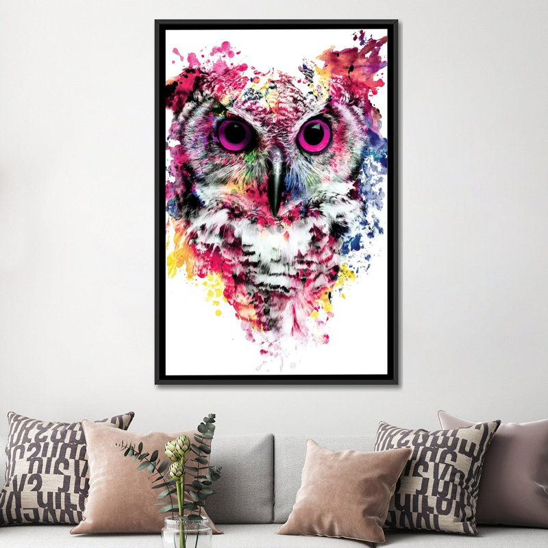 « hibou i », impression sur toile, H 26 po x l 18 po x p 1,5 po, Toile avec cadre flottant noir, Pas de tapis