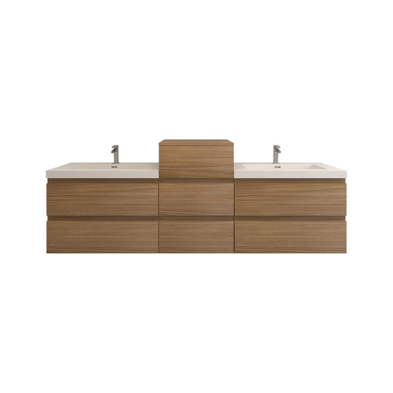 Moreno Bailey 78.5'' Double Bathroom Vanity with Acrylic Top, Rose Wood