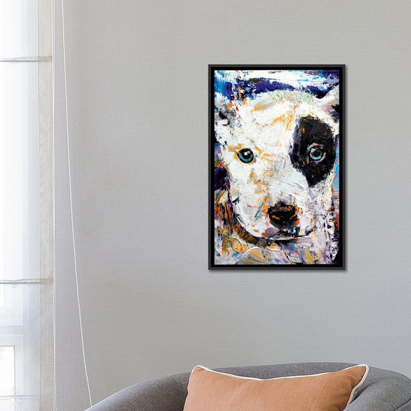 « pit bull chiot », reproduction d’art sur toile, H 26 po x l 18 po x P 1,5 po, Toile avec cadre noir, Pas de tapis