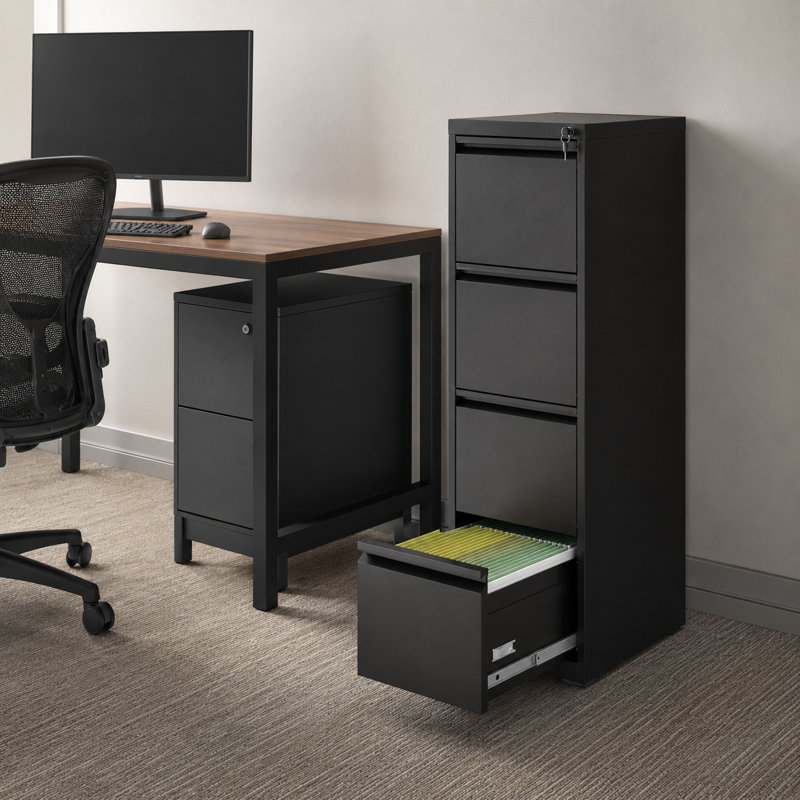 14.96" W 4 Drawers Metal Vertical File Cabinets with Lock for Home & Office., Black