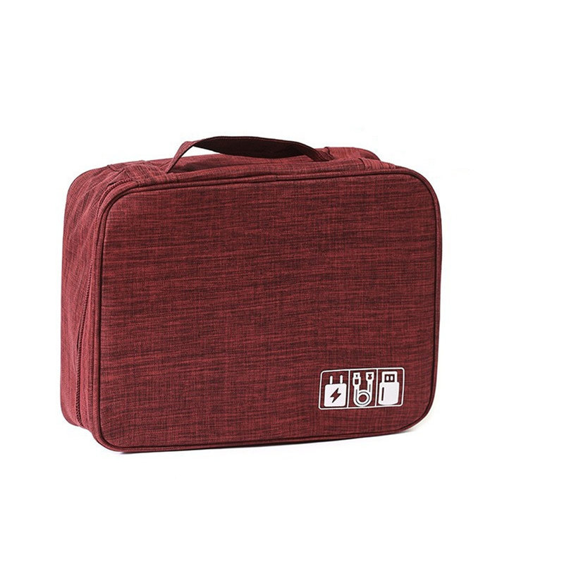 Sac de rangement pour voyage électronique double couche, Rouge vin