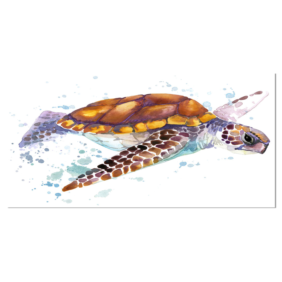 'Brown Sea Turtle Watercolor' Painting Print on Wrapped Canvas Design Art 