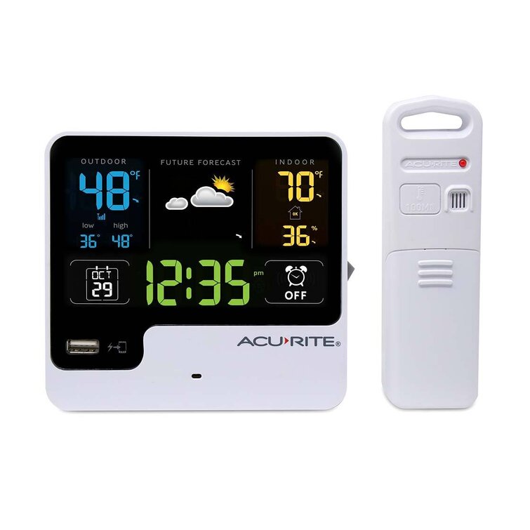 Acurite Wireless Thermometer Show Time Day Date Indoor/Outdoor Temperature