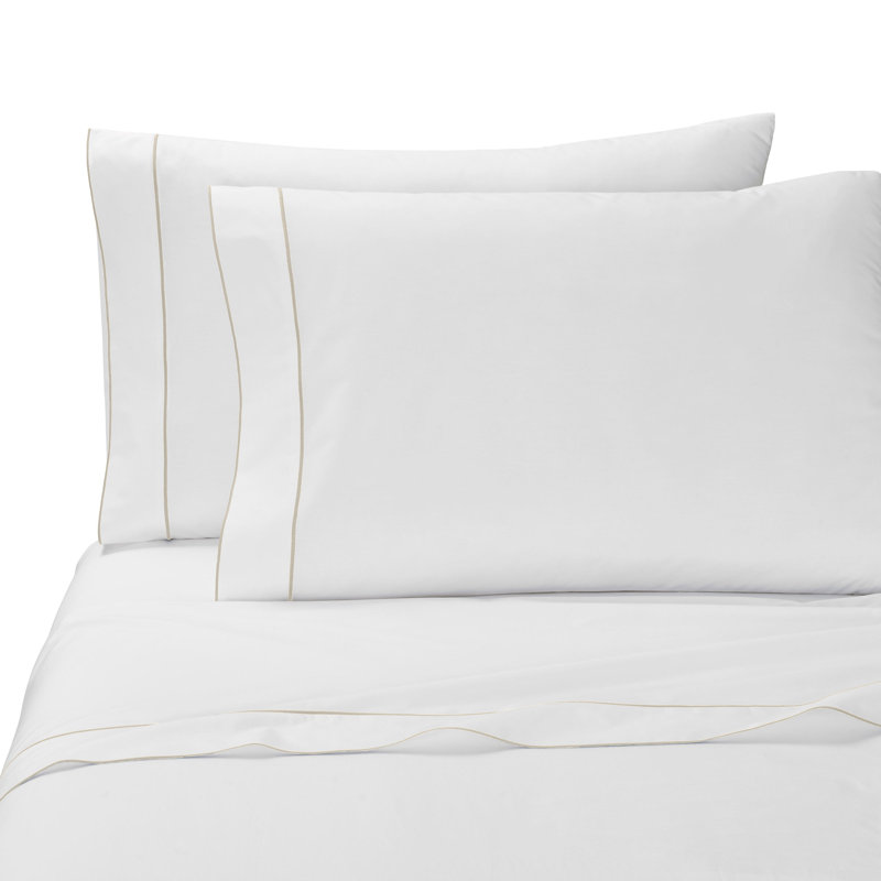 Percale - Set of 2, White/Champagne, King Pillowcase