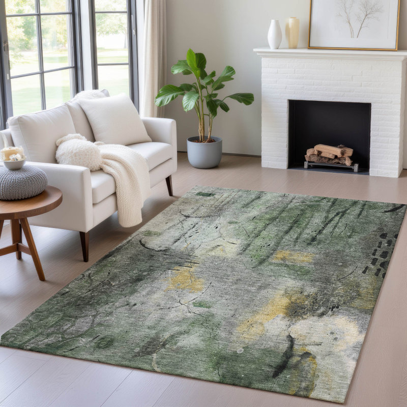 Tapis intérieur / extérieur lavable à la machine en étain Xhevrie, Rectangle 5 pi x 7 pi 6 po