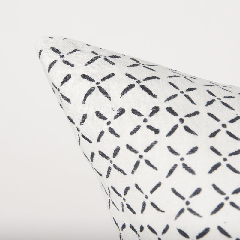  Housse de coussin géométrique en lin, Crème / Noir