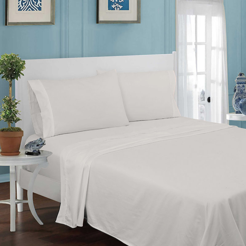 1800 Percale Sheet Set, Queen Sheet Set + Fitted Sheet + 2 Pillowcases, Ivory