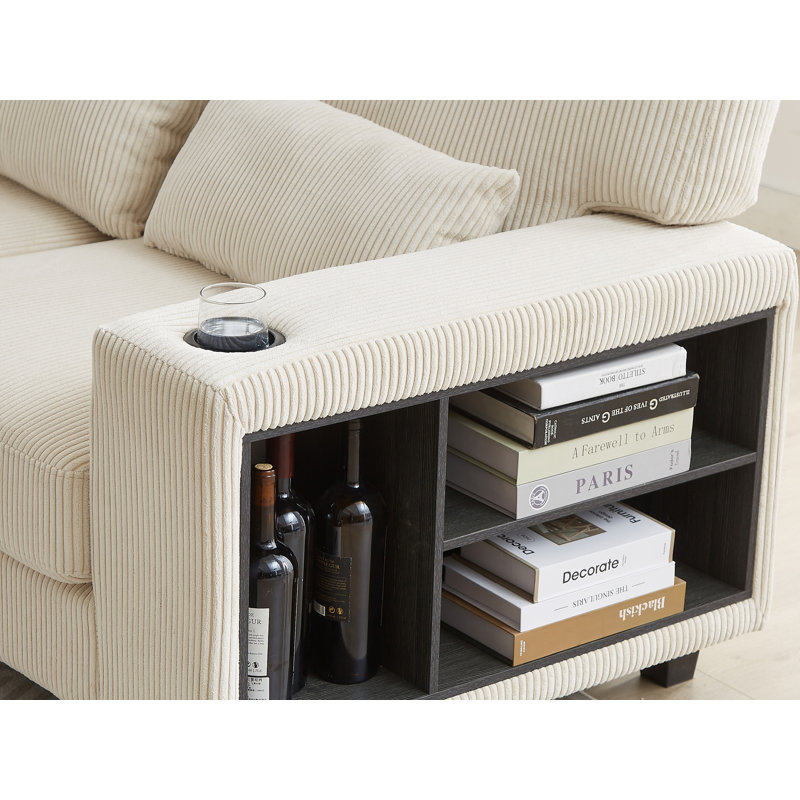 Canapé modulaire moderne 102 po en velours côtelé l 102 po, Velours côtelé beige