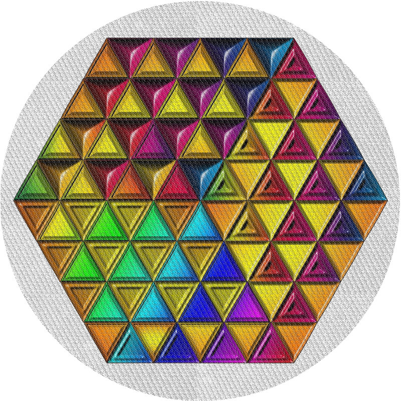 Tapis vert/orange/rose à motifs, Rond 3 pi
