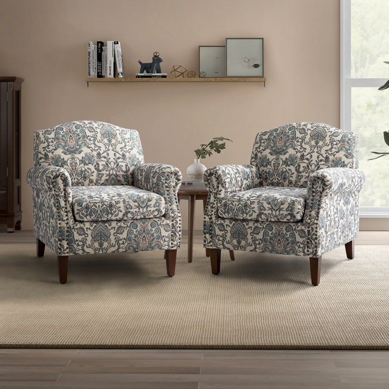 Fauteuil avec garniture cloutée Mooresville, Polyester bleu