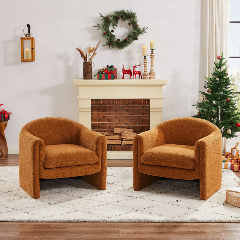 Divaraj Upholstered Barrel Chair, Curry Boucle