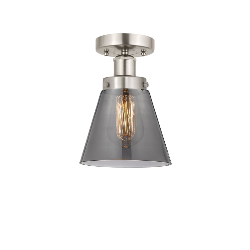 Plafonnier semi-encastré en verre Coplay, Plaqué couleur fumée, Nickel satiné brossé