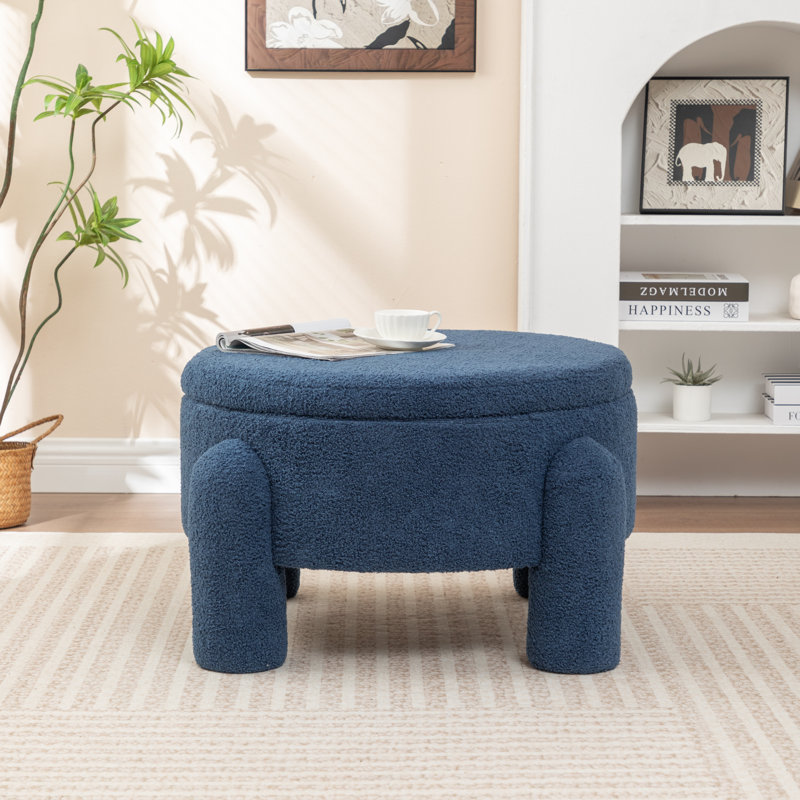 Upholstered Round Storage Ottoman, Navy