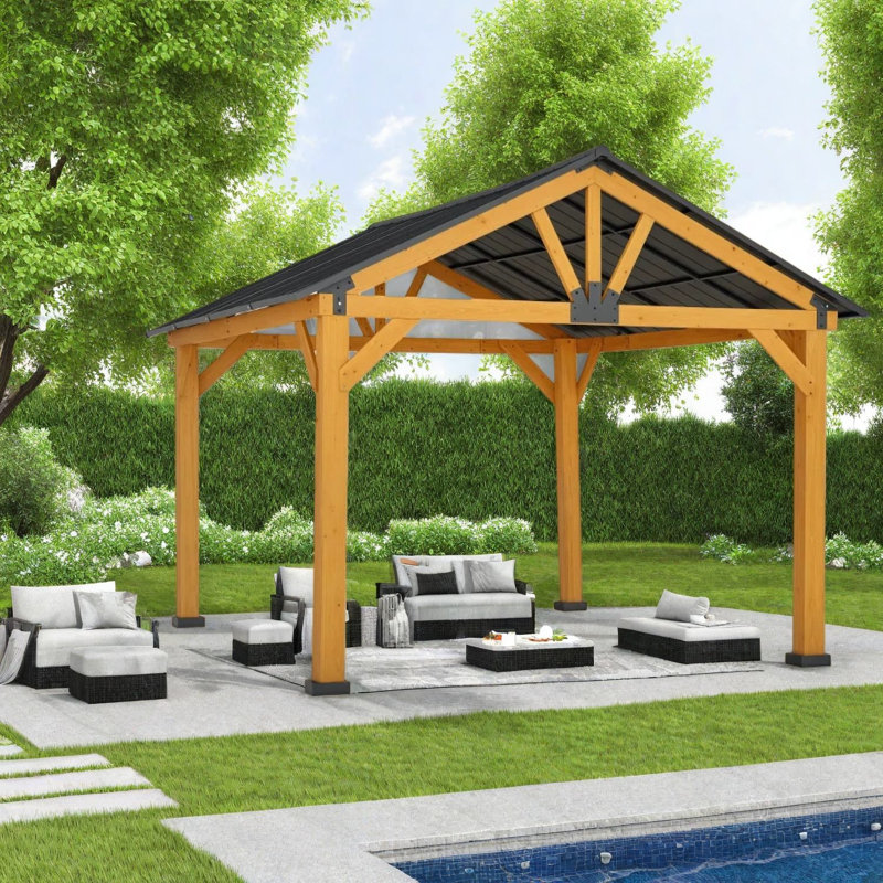 Auvents et abris de jardin durables avec structure en acier et en bois, abri de jardin moderne