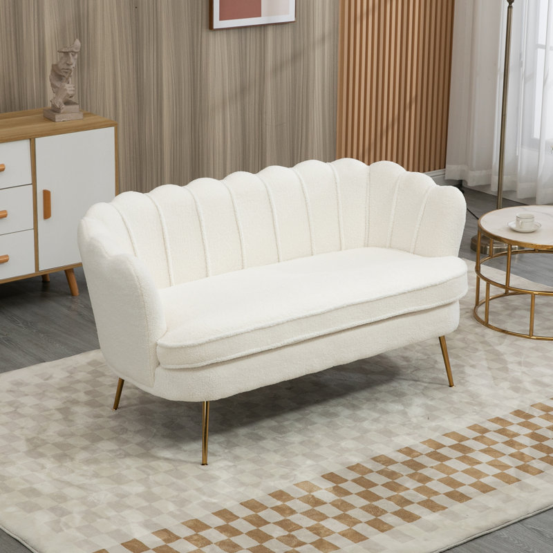 Shay 59.2" Flared Arm Curved Loveseat, Ivory Boucle