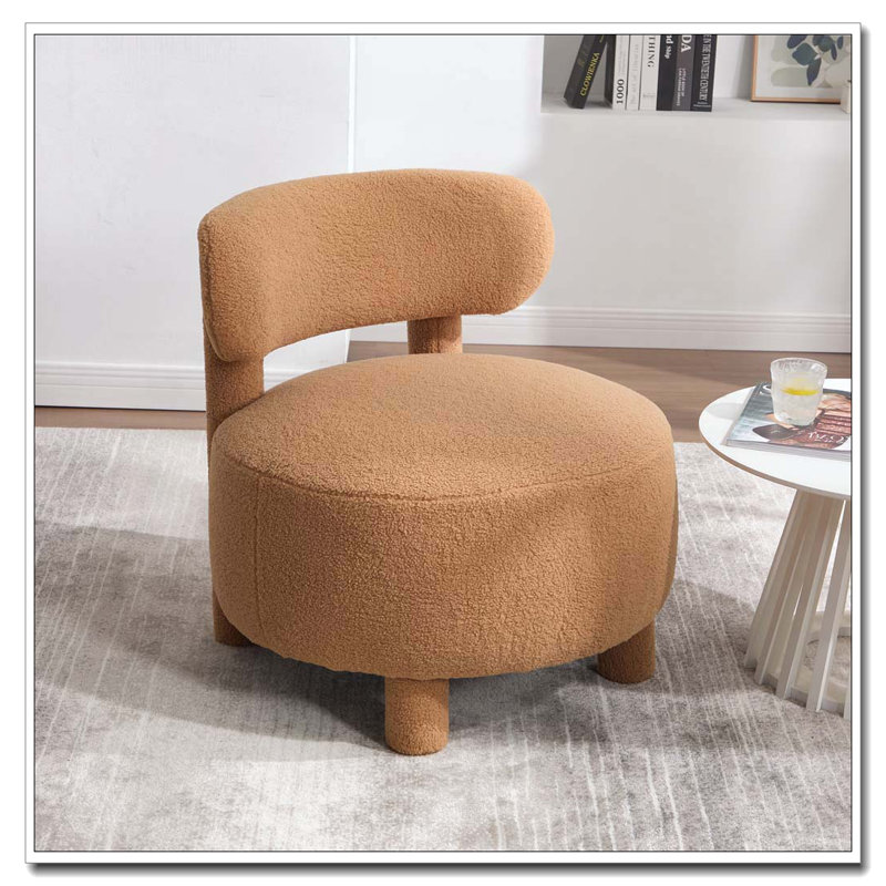 Chaise d'appoint Teddy en tissu avec dossier incurvé et pieds en bois massif, Kaki