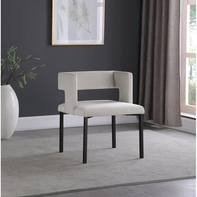 Fauteuil en velours Caleb, Noir mat, Velours crème