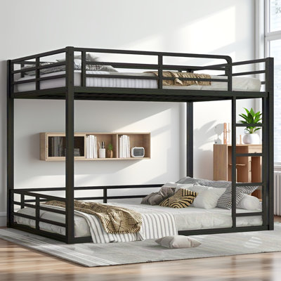 Full Over Full Metal Bunk Bed – Heavy-duty, Low-profile Floor Bunk Bed With Noise-reduced Design, Guardrails & Space-saving Features For Kids, Teens, And Adults (black)