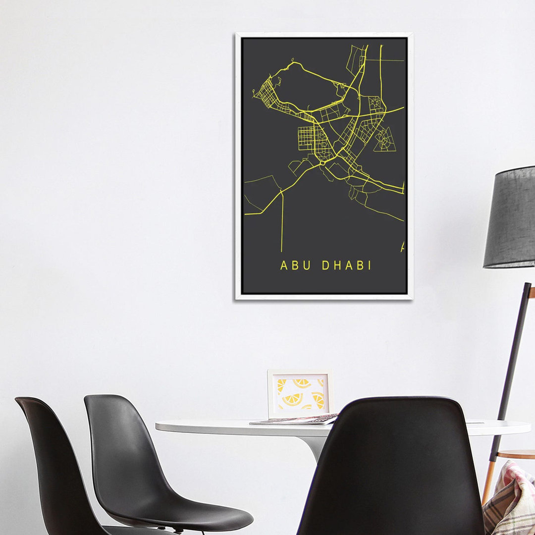 Abu Dhabi Karte Neon von Pixy Paper - Galerie-verpackte Leinwand Giclée auf Leinwand