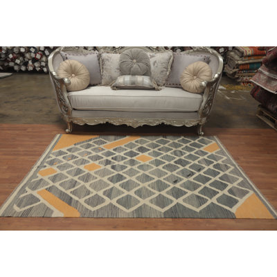 Tapis kilim en laine tissé à la main Trellis 5 x 7