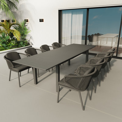 8 - Person Aluminum Patio Dining Set With Extendable Rectangular Table , Cushions Included