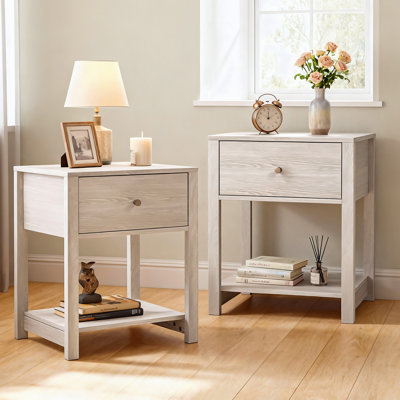 White Nightstand, Modern Nightstand Bedside Table With Drawer And Large Storage Shelf, End Tables Side Tables For Bedroom, Mesa De Noche For Small Spa