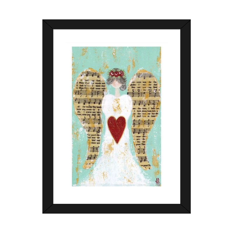 « Red Rose Angel » par Ashley Bradley-impression d’art graphique, Papier encadré noir, H 24 po x l 16 po x P 1 po, Blanc