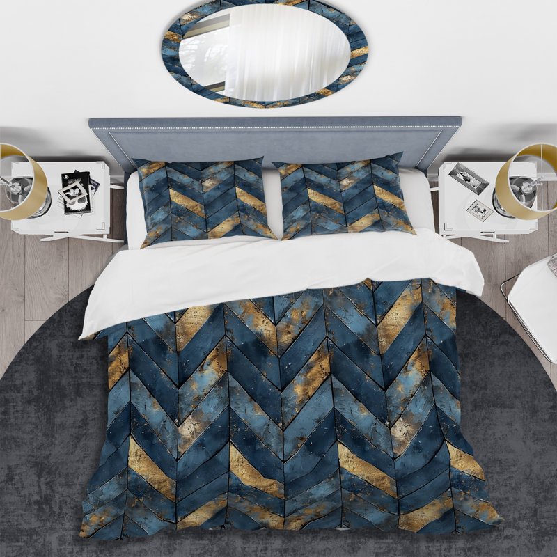 Ensemble de housse de couette Glam Chevron Blue I Glam Chevron, Housse de couette pour grand lit + 2 taies décora