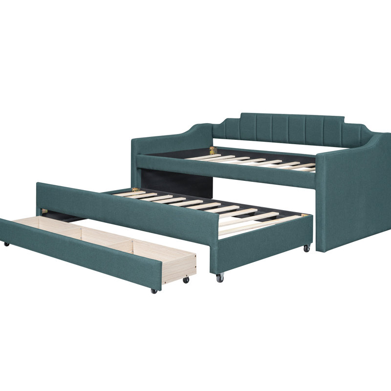 Lit de jour simple avec lit gigogne et 3 tiroirs pour un espace de travail fonctionnel, Vert