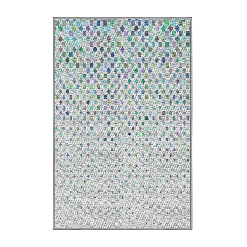 Tapis bleu/blanc à motifs, Rectangle 3 pi x 5 pi
