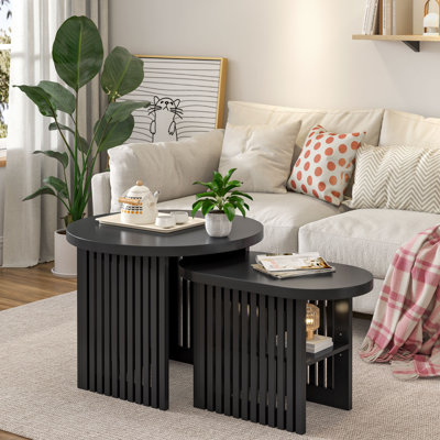 Amiyas 10 - Nesting Coffee Table, 2 Piece Round Fluted Nesting Coffee Table for Living Room Bedroom