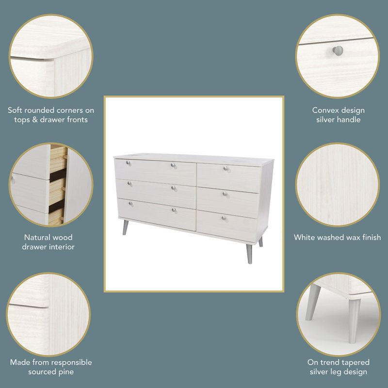 3+3 Drawer Extra Wide Chest, white wax finish