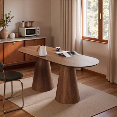 Brown Durable Artificial Board Oval Dining Table