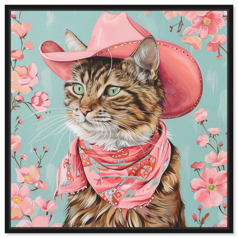 Art d'un animal sur toile rose, Cadre noir, H 13 po x l 13 po