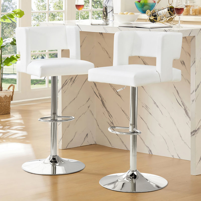 Swivel Adjustable Height Bar Stool (Set of 2), Silver, Whiite
