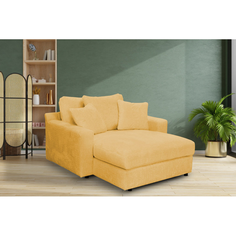 Caegan Upholstered Chaise Lounge, Gold Boucle