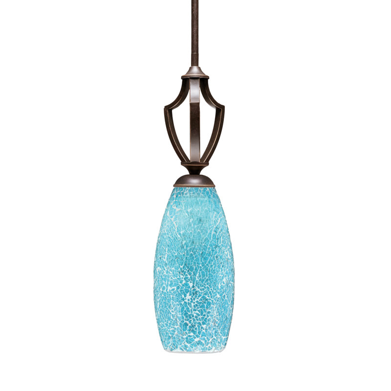 Zilo Stem Hung Mini Pendant Shown In Dark Granite Finish With 5.5" Black Fusion Glass, Natural, Dark Granite