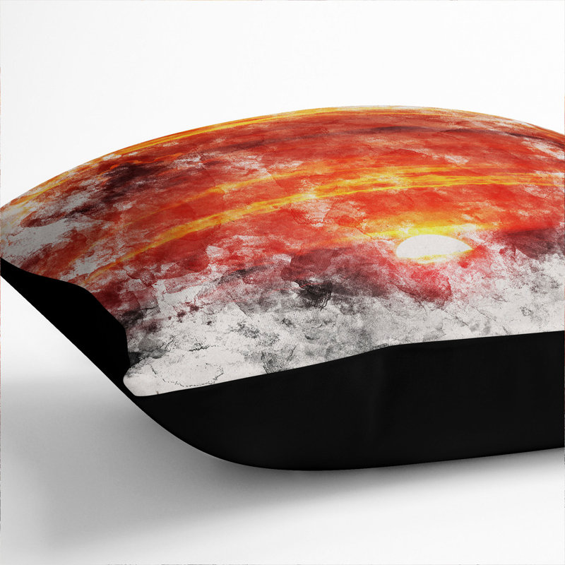 Red And Orange Sunset Square Throw Cushion, Black, 40cm H x 40cm W x 15cm D