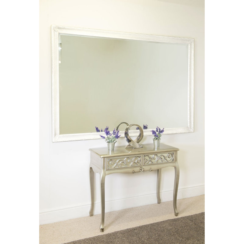 Efharis Wood Flat Wall Mirror, White, 67cm x 43cm