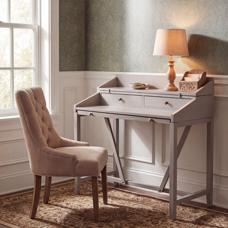 Bureau en bois massif avec rehausse Brileigh, Gris